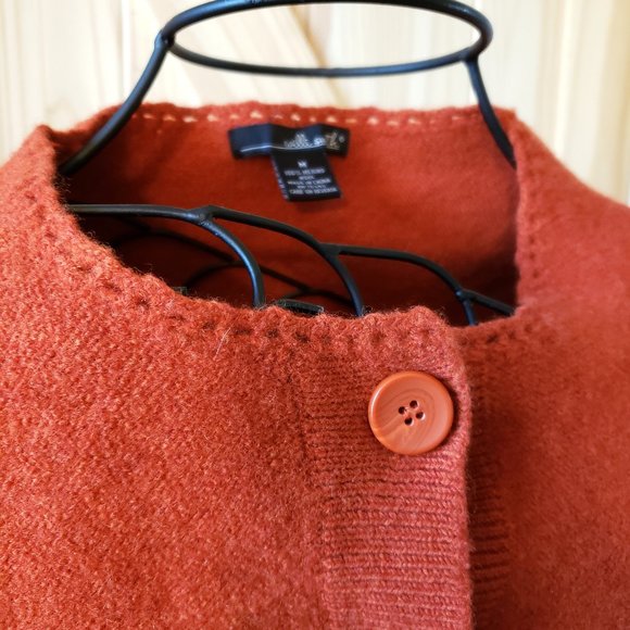 Gorgeous Willi Smith Merino Wool Cardigan Rust Orange EUC Size M - Picture 5 of 6